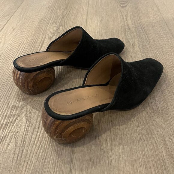 Huma Blanco Mina Black Suede Heeled Mules with Round Wood Heel, Size 36 - Picture 4 of 7